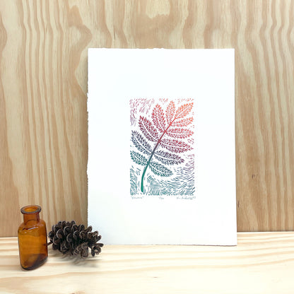 Rowan leaf FRAMED - woodblock print (11x14”)