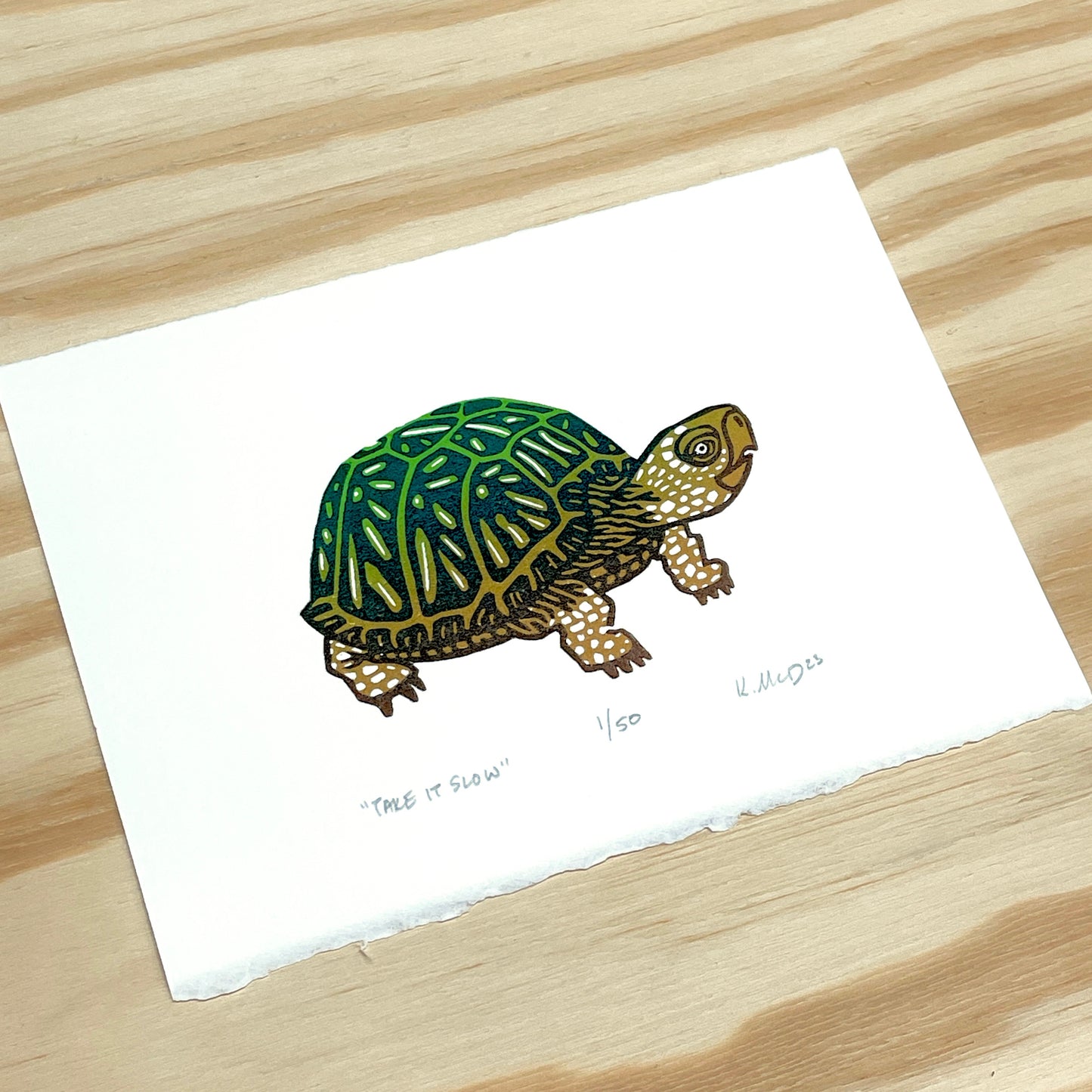 Take It Slow Turtle - woodblock print (5x7")