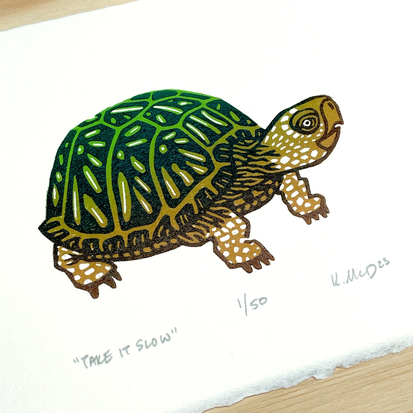 Take It Slow Turtle - woodblock print (5x7")