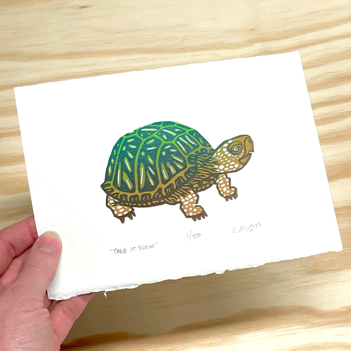 Take It Slow Turtle - woodblock print (5x7")