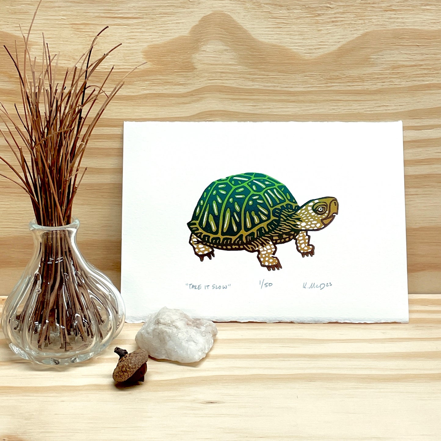 Take It Slow Turtle - woodblock print (5x7")