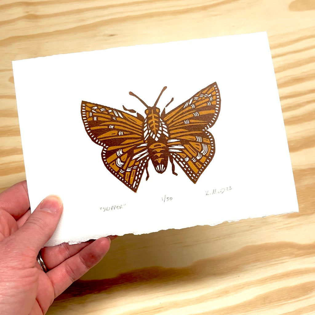 Skipper Butterfly - woodblock print (5x7")
