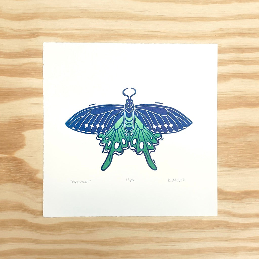 Pipevine Butterfly - woodblock print (8x8")
