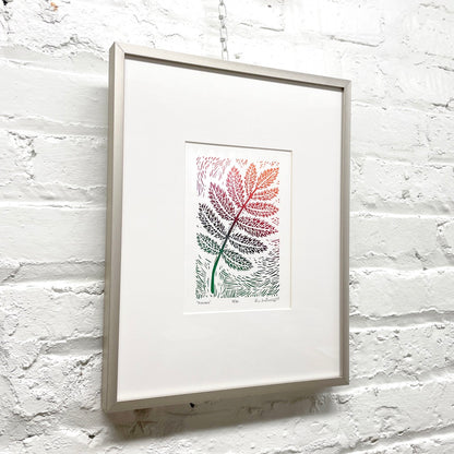 Rowan leaf FRAMED - woodblock print (11x14”)