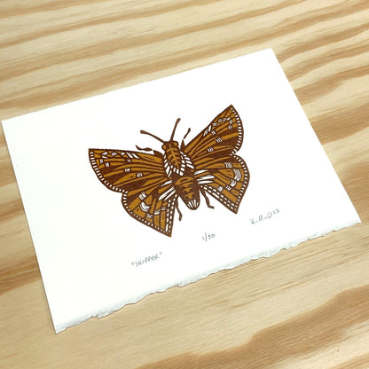 Skipper Butterfly - woodblock print (5x7")