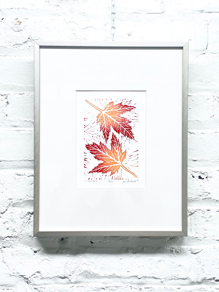 Silver Maple leaves FRAMED - woodblock print (11x14”)