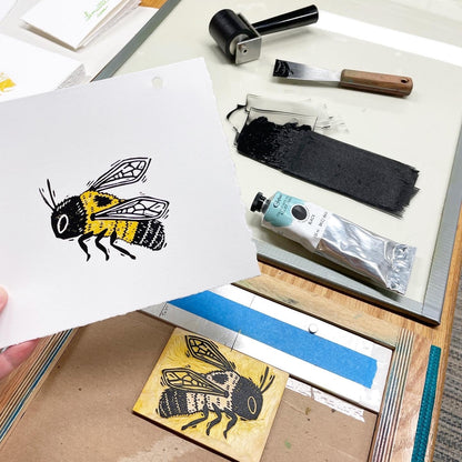 Queen Bee black and cream - woodblock print (5x7")