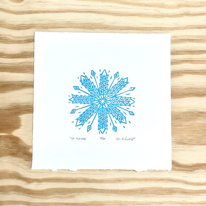 Ice Flower snowflake - woodblock print (8x8")