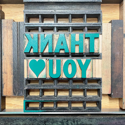 Thank You Heart - single card - wood type letterpress printed
