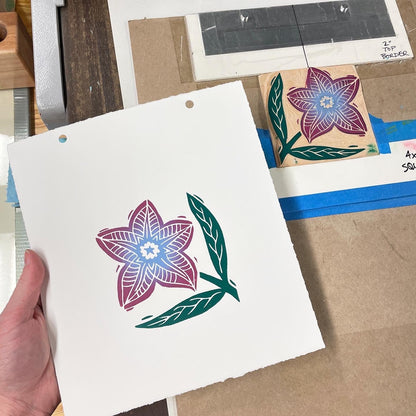Star Flower FRAMED - woodblock print (8x8")