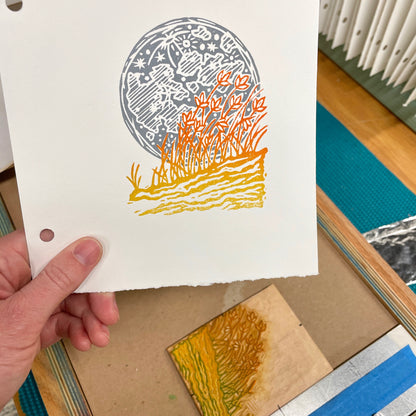 Prairie Moon - woodblock print (5x7")