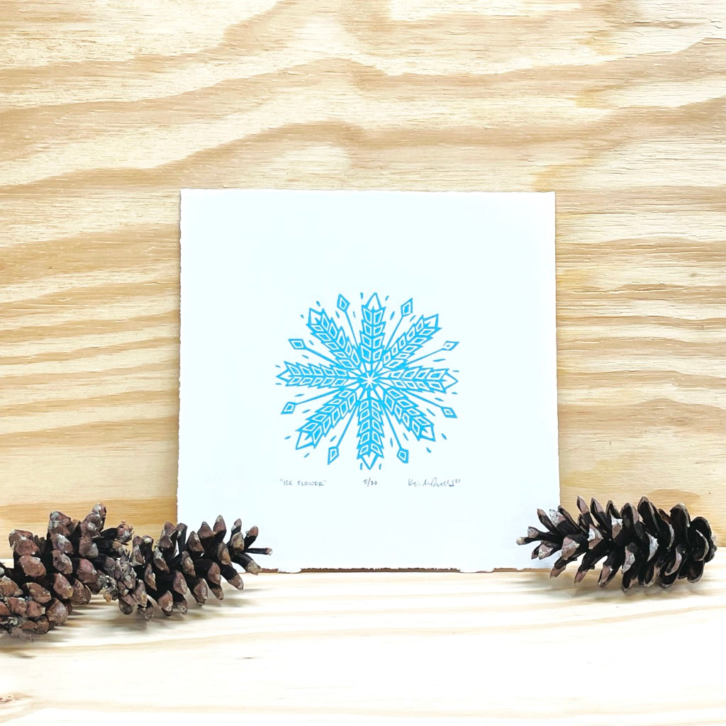 Ice Flower snowflake - woodblock print (8x8")