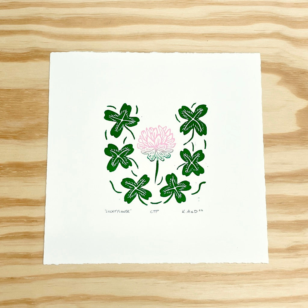 Lucky Flower COLOR TEST PROOF - woodblock print (8x8")