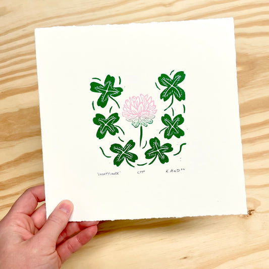 Lucky Flower COLOR TEST PROOF - woodblock print (8x8")