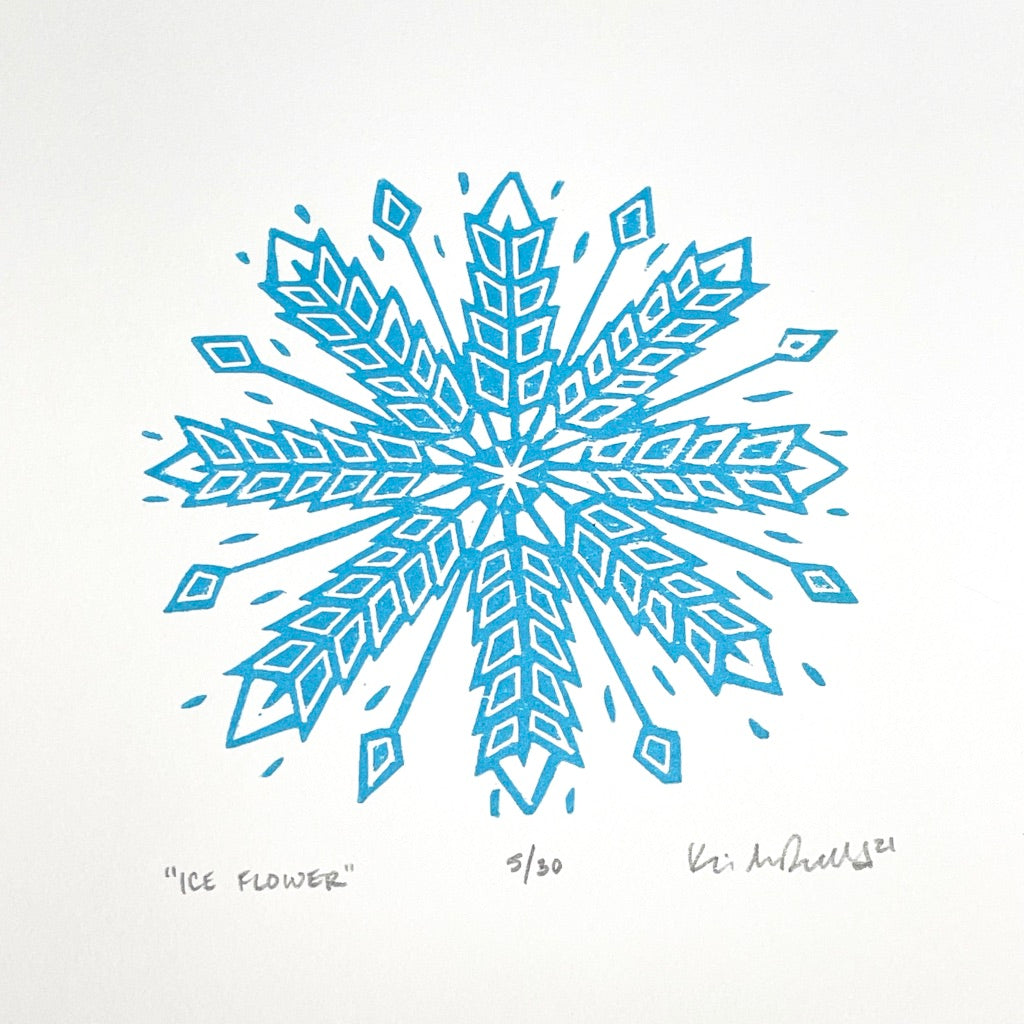 Ice Flower snowflake - woodblock print (8x8")