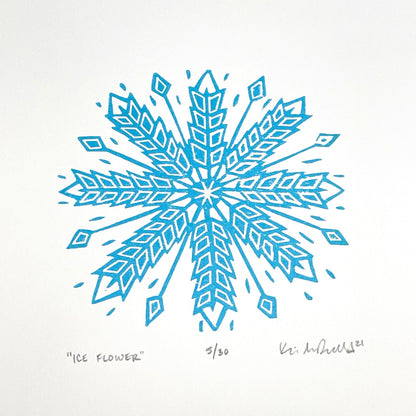 Ice Flower snowflake - woodblock print (8x8")