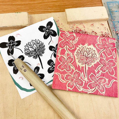 Lucky Flower COLOR TEST PROOF - woodblock print (8x8")