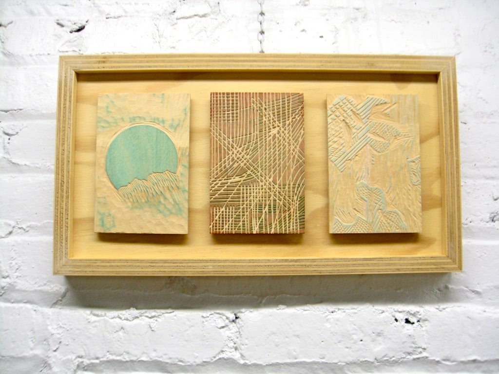 Hide & Seek FRAMED WOODBLOCK - hand carved original printers blocks with metal framed print - collector's set