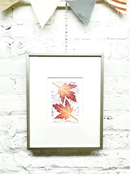 Silver Maple leaves FRAMED - woodblock print (11x14”)