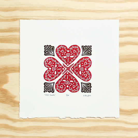 Heart Flower - woodblock print (8x8")