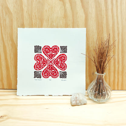 Heart Flower - woodblock print (8x8")