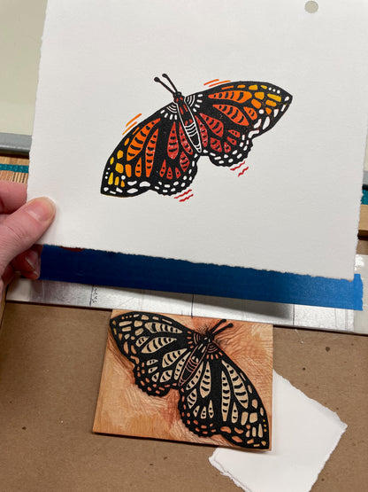 Flutterby Butterfly - woodblock print (5x7")