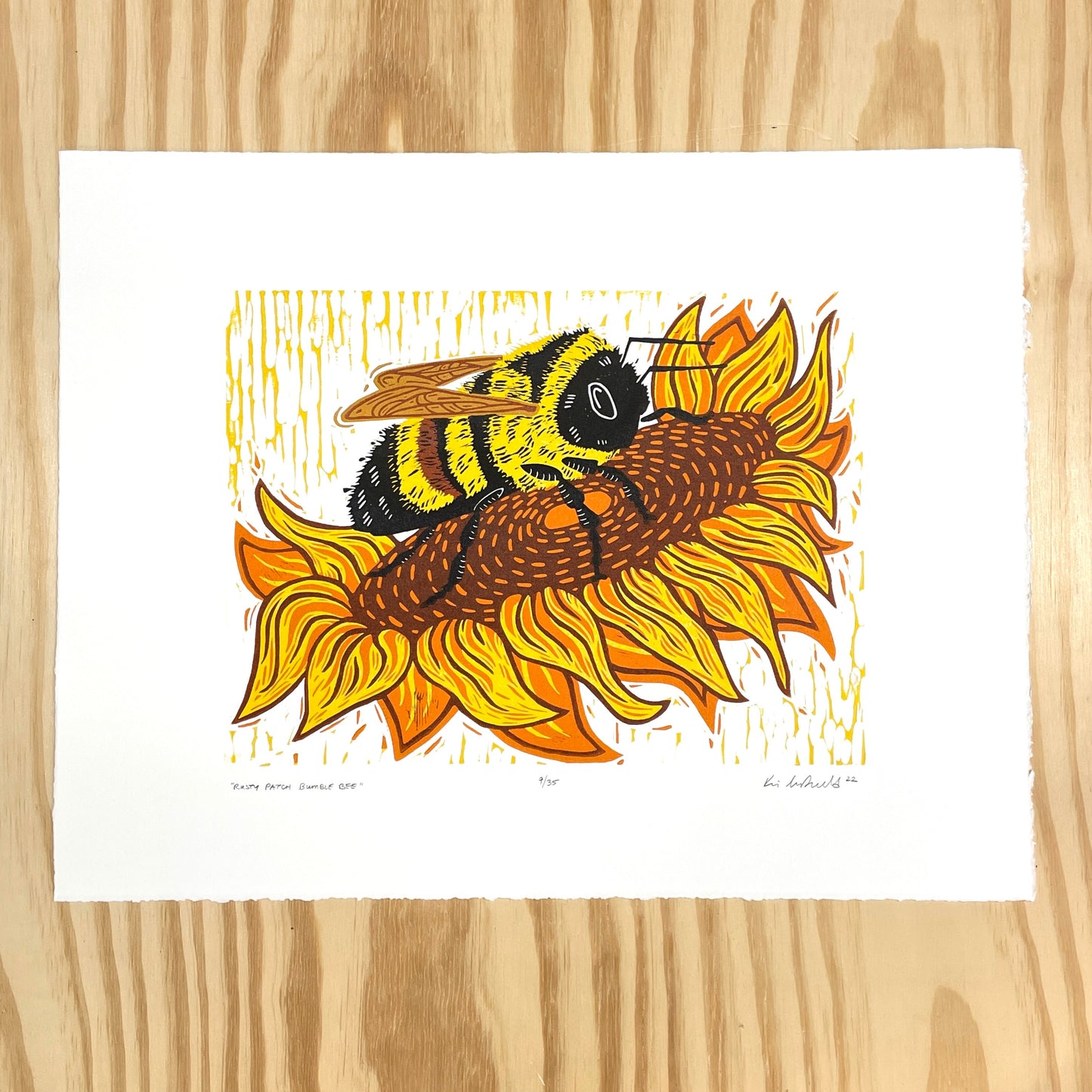 Rusty Patch Bumble Bee - woodblock print - Save Bell Bowl Prairie (14x18")