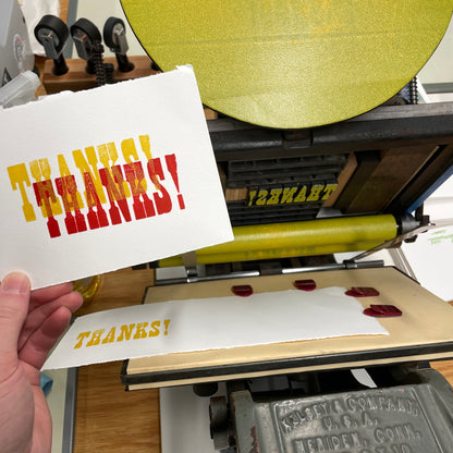 Double Thanks single card - wood type letterpress printed