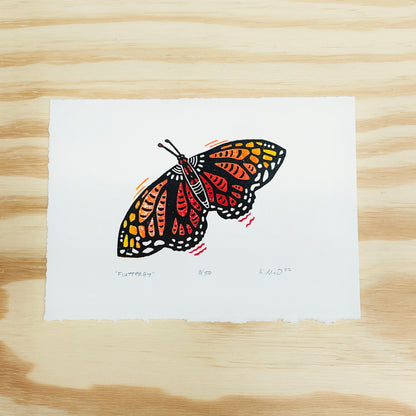 Flutterby Butterfly - woodblock print (5x7")