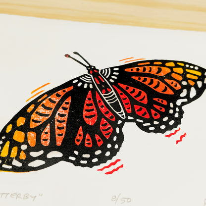 Flutterby Butterfly - woodblock print (5x7")