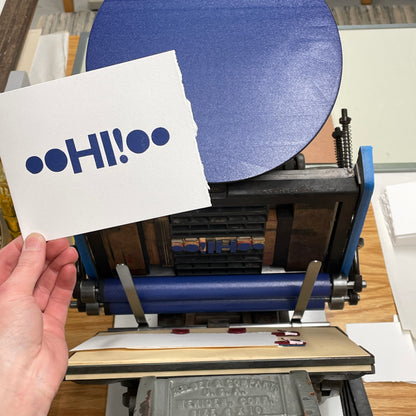 HI! Dots Blue single card - wood type letterpress printed