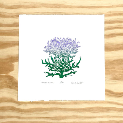 Thistle Flower - woodblock print (8x8")