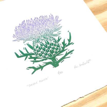 Thistle Flower - woodblock print (8x8")