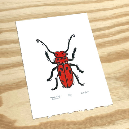 Milkweed Beetle - woodblock print (5x7")