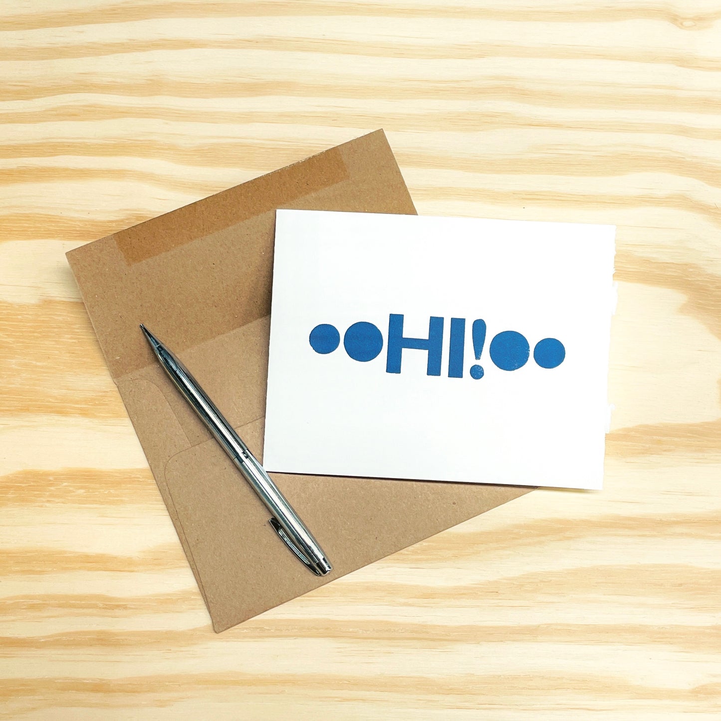 HI! Dots Blue single card - wood type letterpress printed