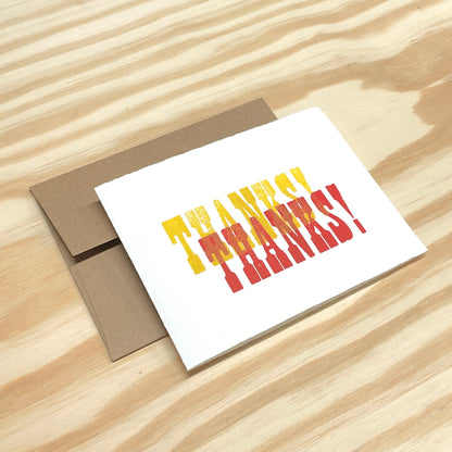 Double Thanks single card - wood type letterpress printed