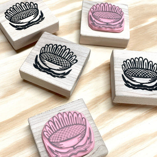 Sunflower Stamp - Handcarved Rubber Stamp - Wood Mounted 2x2"
