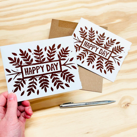 Happy Day 6-pack cards - woodblock printed