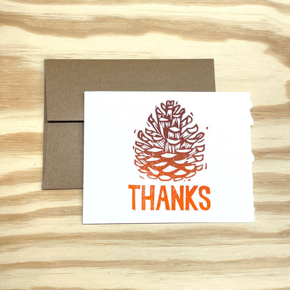 Pinecone Thanks single card - woodblock printed