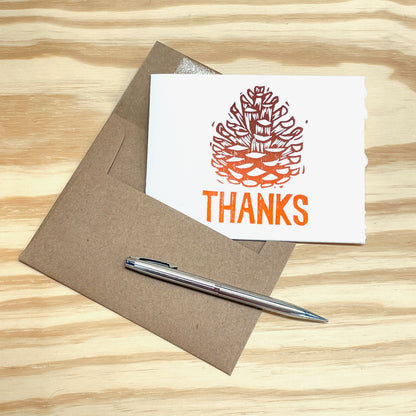 Pinecone Thanks 6-pack cards - woodblock printed