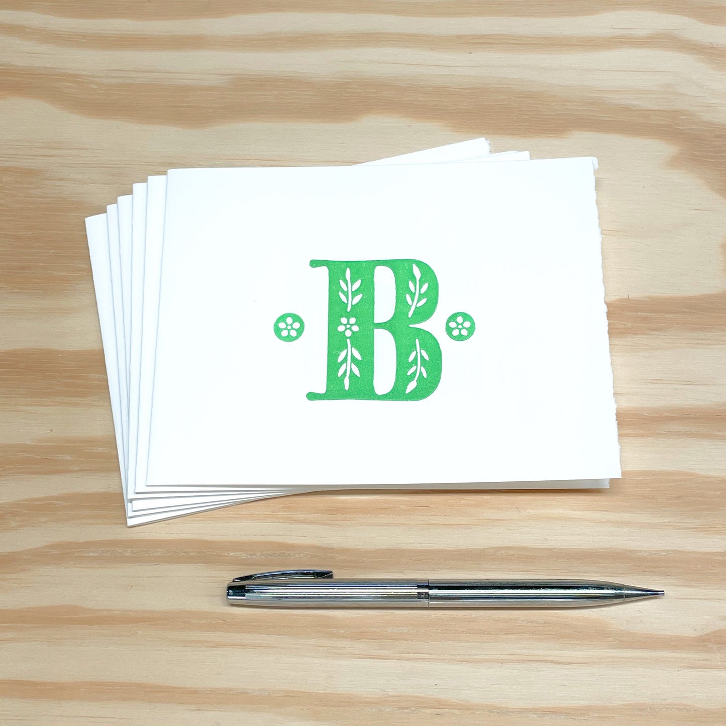 Monogram Leafy Letters 6-pack cards - Choose Your Letter - wood type letterpress printed