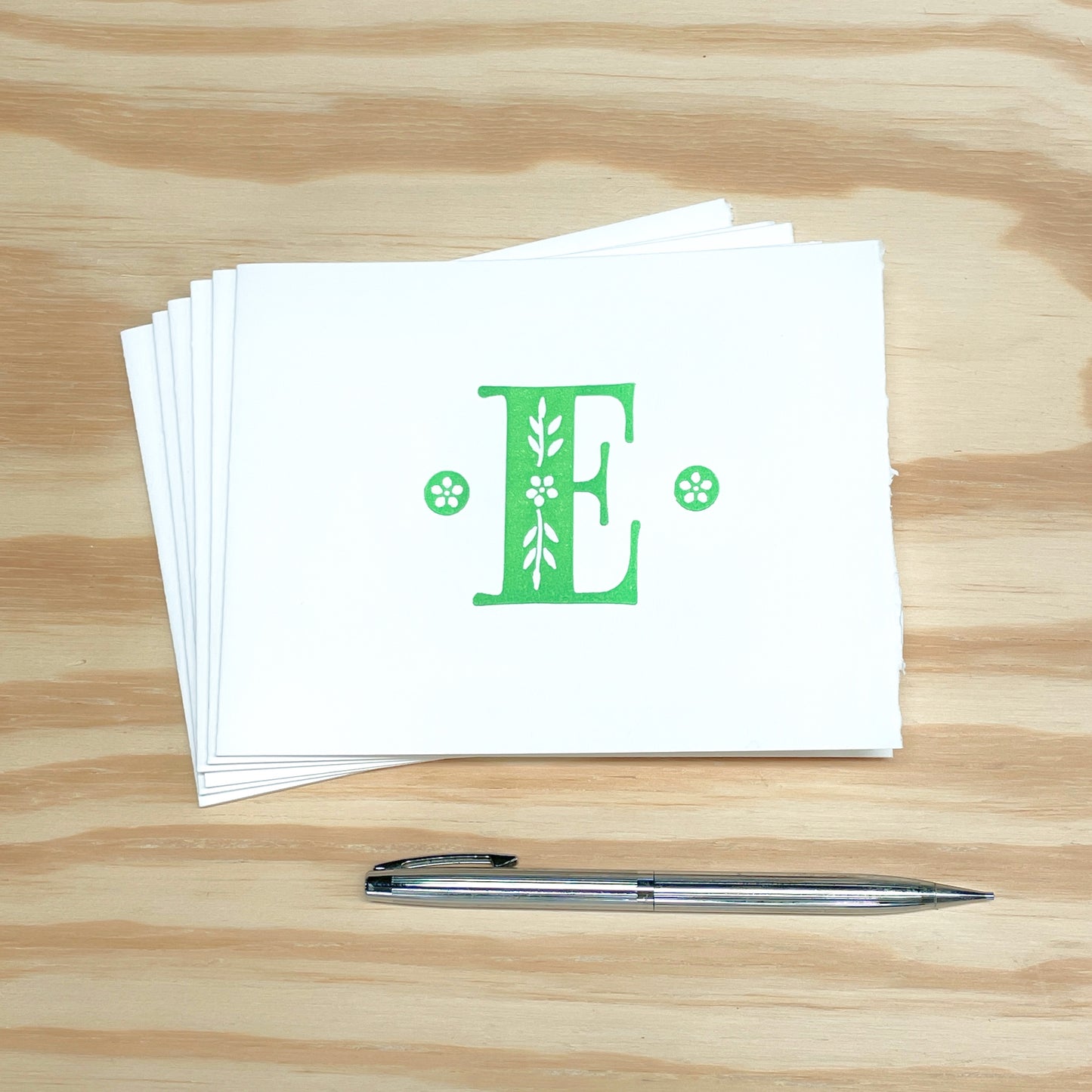 Monogram Leafy Letters 6-pack cards - Choose Your Letter - wood type letterpress printed