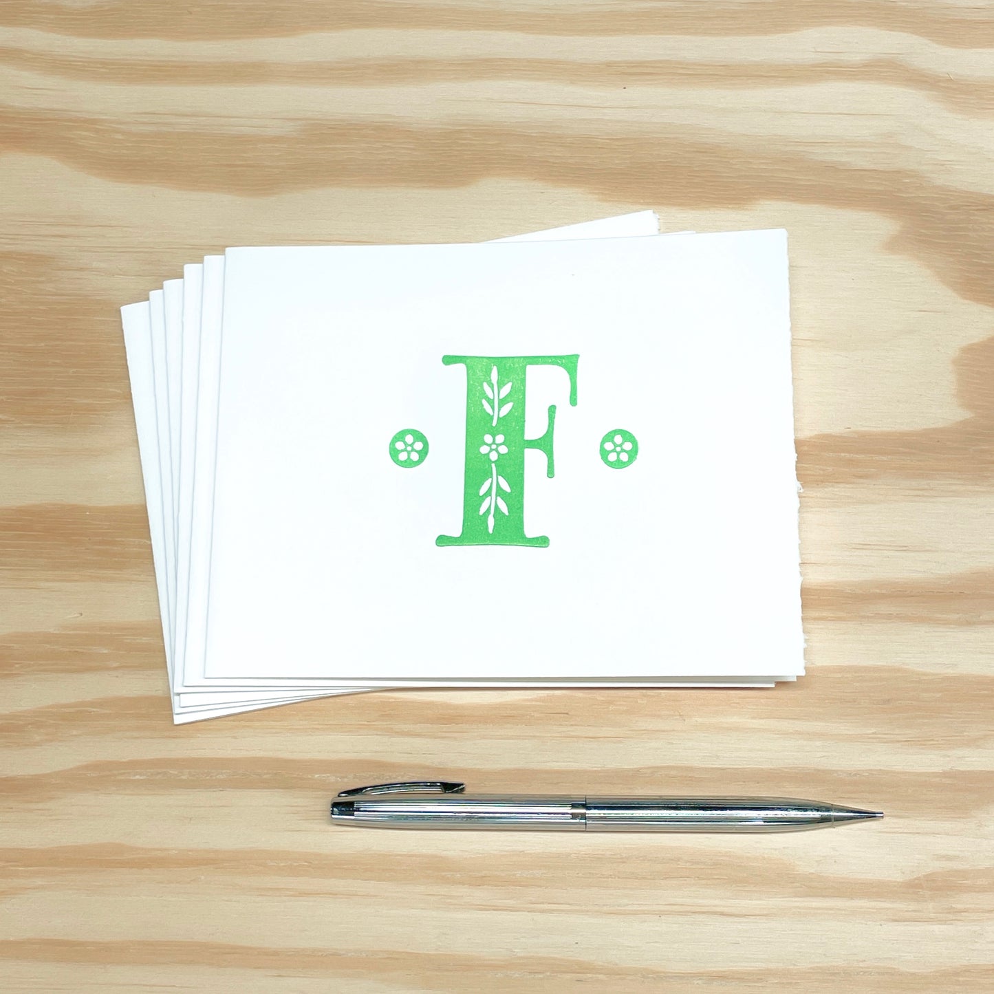 Monogram Leafy Letters 6-pack cards - Choose Your Letter - wood type letterpress printed