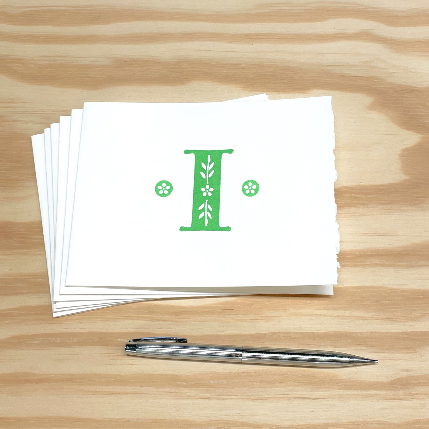 Monogram Leafy Letters 6-pack cards - Choose Your Letter - wood type letterpress printed