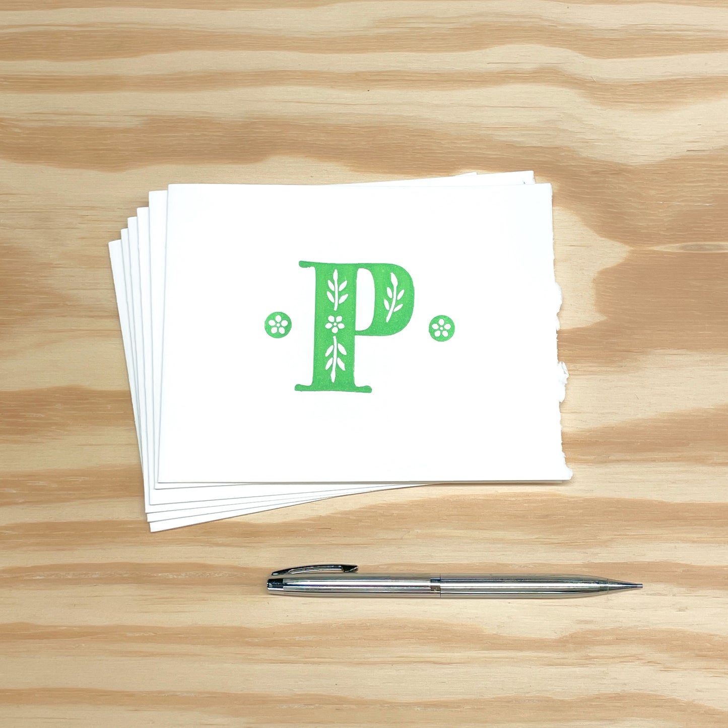 Monogram Leafy Letters 6-pack cards - Choose Your Letter - wood type letterpress printed