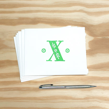 Monogram Leafy Letters 6-pack cards - Choose Your Letter - wood type letterpress printed