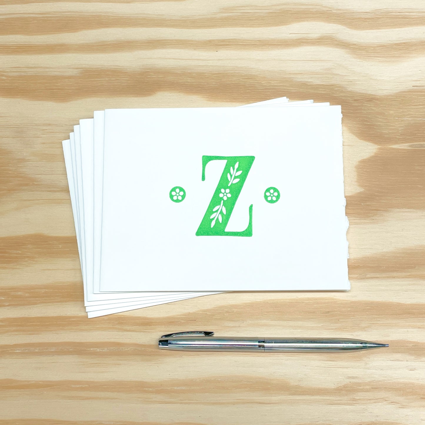 Monogram Leafy Letters 6-pack cards - Choose Your Letter - wood type letterpress printed