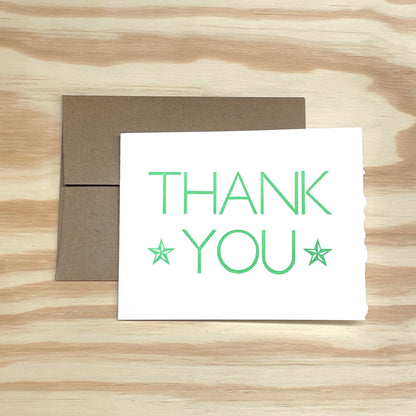 Thank You Green Stars single card - wood type letterpress printed