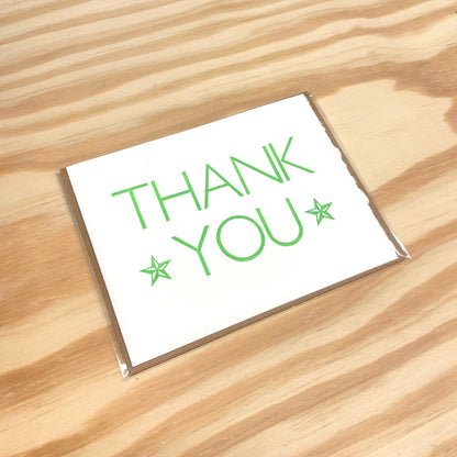 Thank You Green Stars single card - wood type letterpress printed