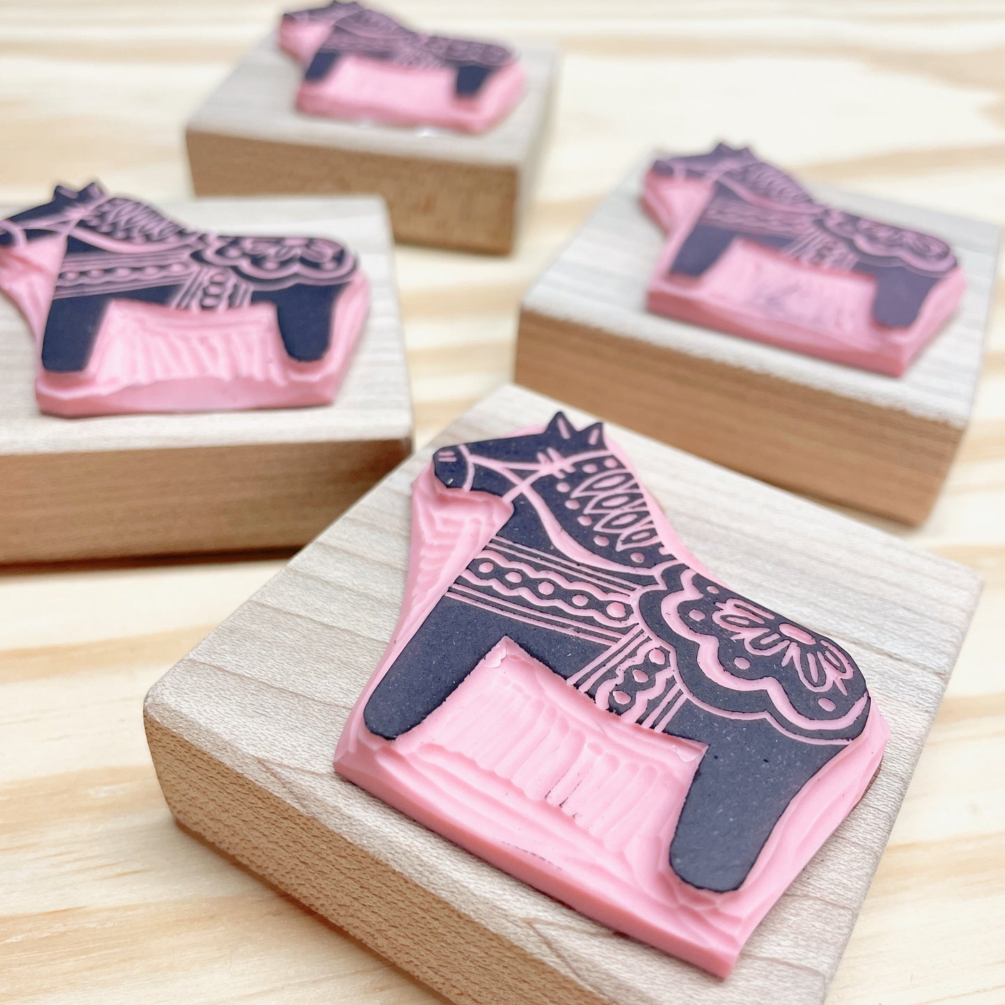 Dala Horse Stamp - Handcarved Rubber Stamp - Wood Mounted 2x2"